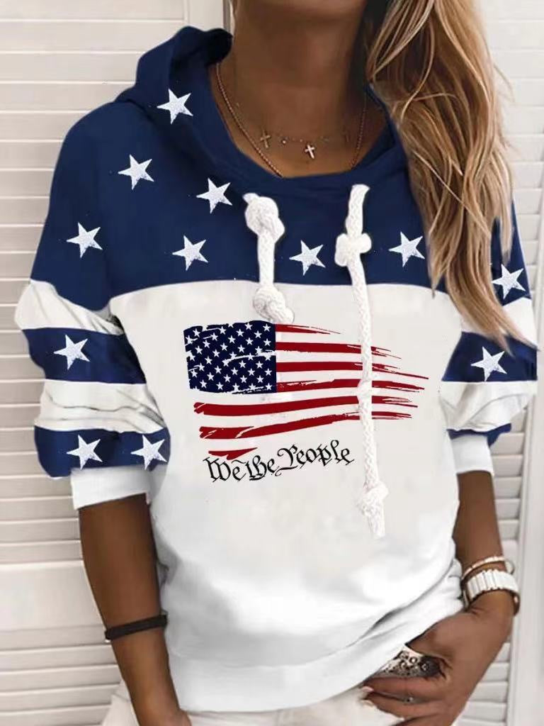 2022 cross-border new product 3d printing urban casual European and American English letters hooded pullover ladies sweater YK