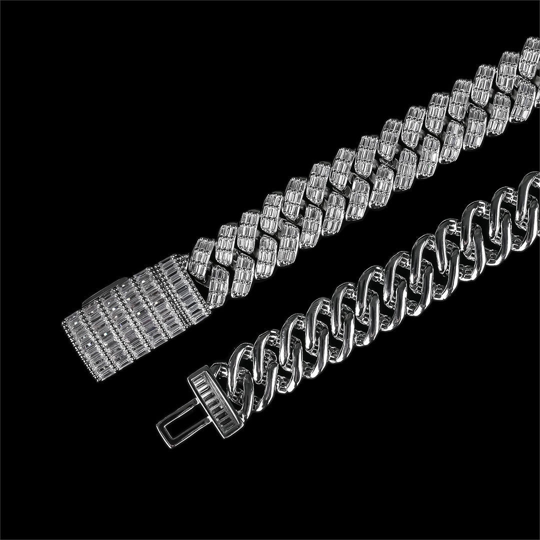 17MM FULLY BGUETTE PRONG LINK CHAIN & BRACELET