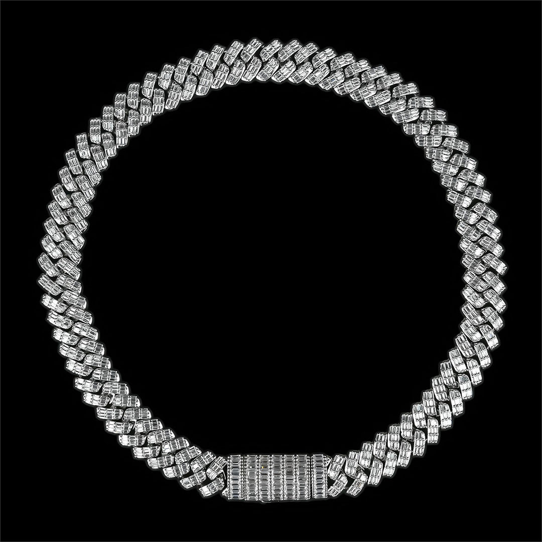 17MM FULLY BGUETTE PRONG LINK CHAIN & BRACELET
