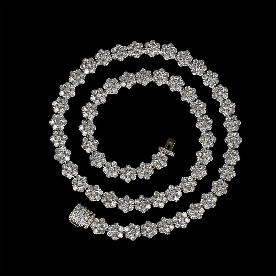 8 MM FLOWER SHAPED CLUSTERED TENNIS CHAIN & BRACELET