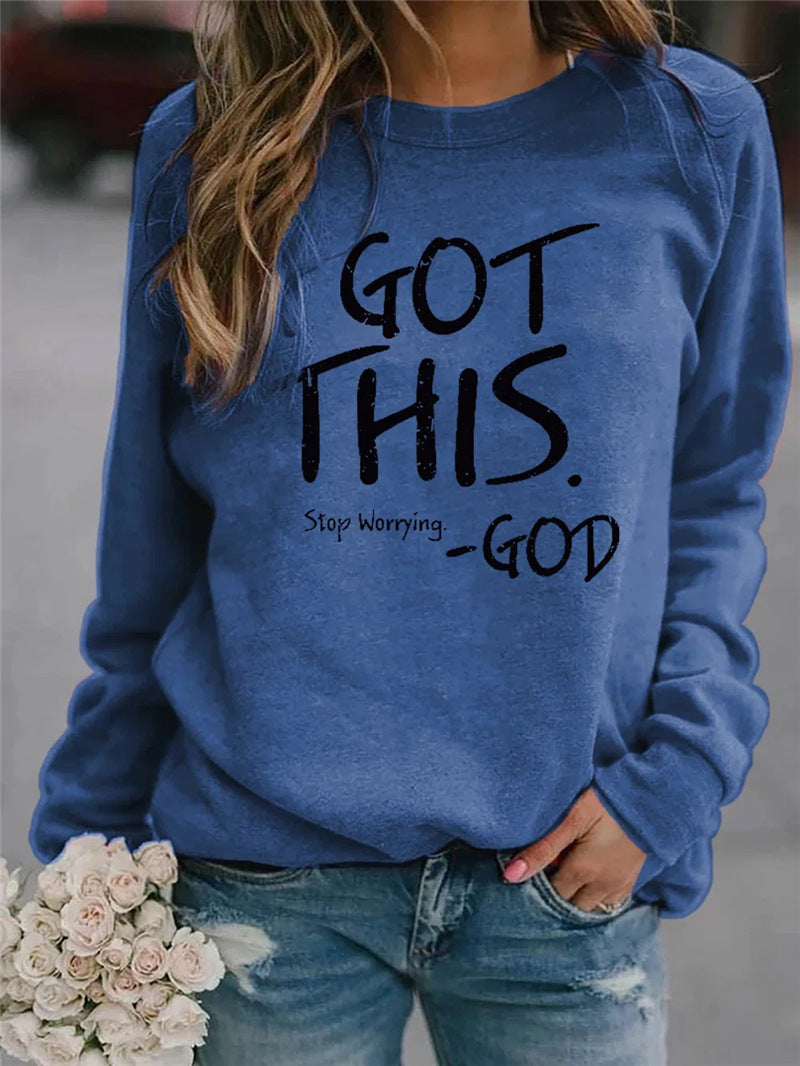 2023 new Amazon independent station WISH cross-border European and American letter printing round neck loose long-sleeved sweater
