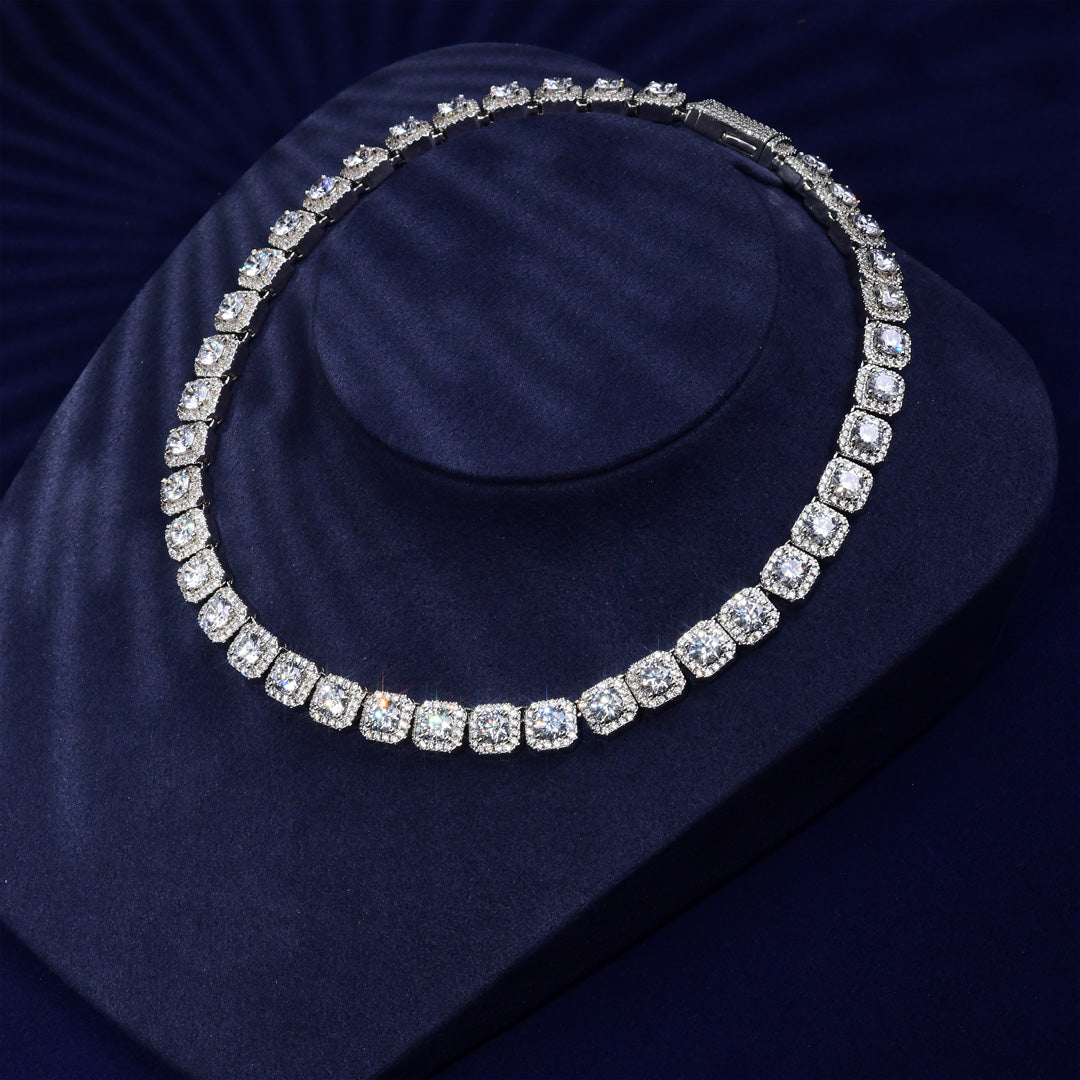 S925 MOISSANITE 10MM CLUSTERED TENNIS CHAIN OR BRACELET