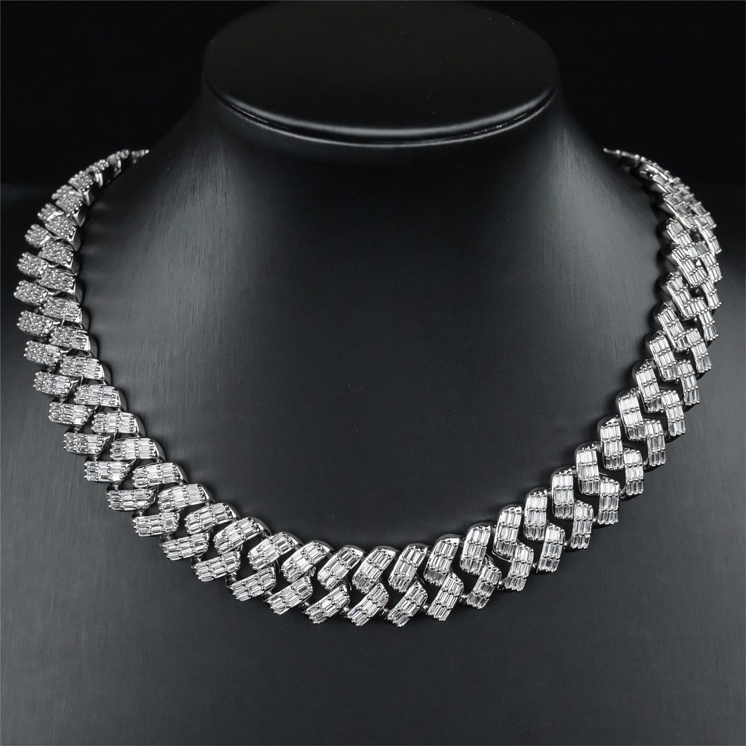 17MM FULLY BGUETTE PRONG LINK CHAIN & BRACELET