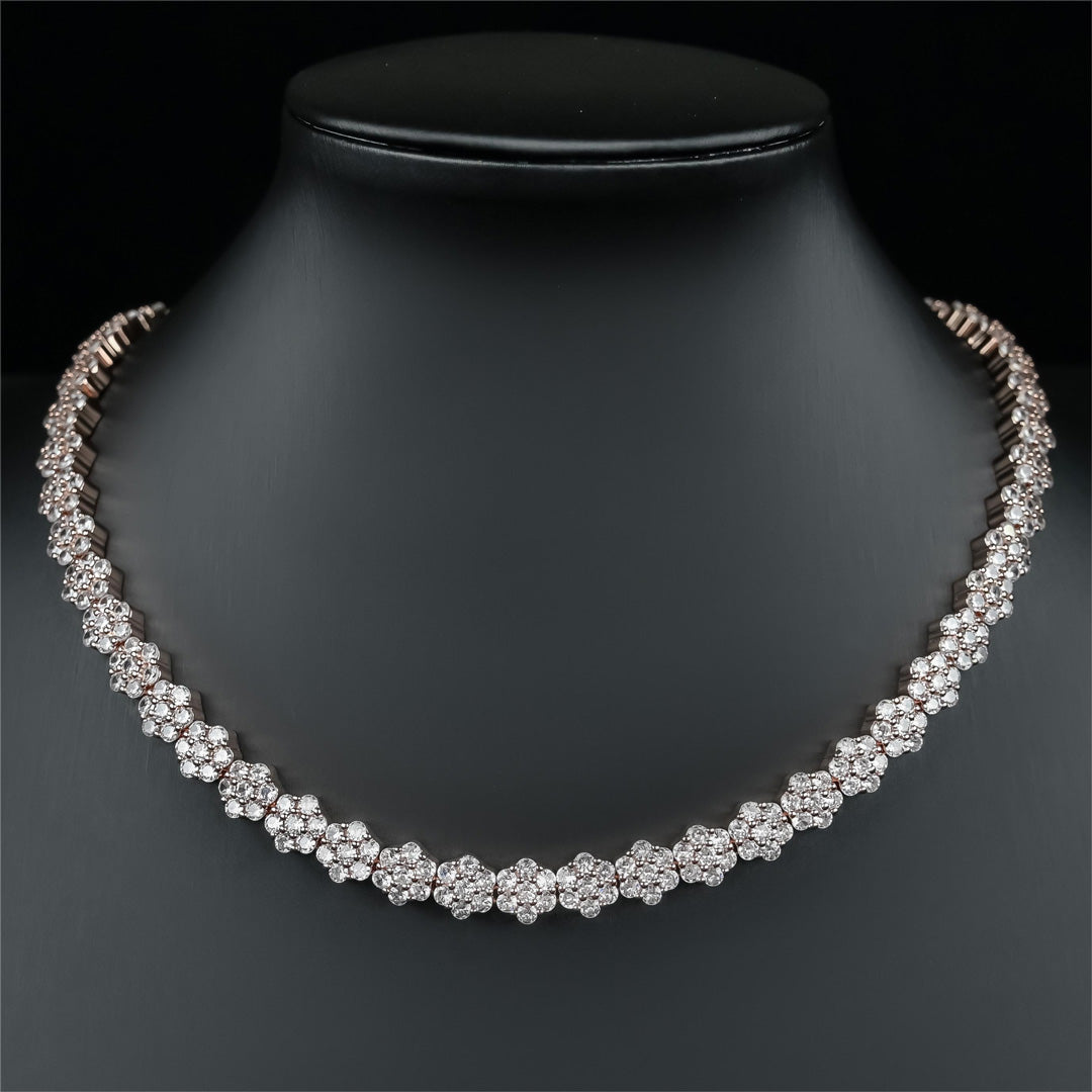 8 MM FLOWER SHAPED CLUSTERED TENNIS CHAIN & BRACELET