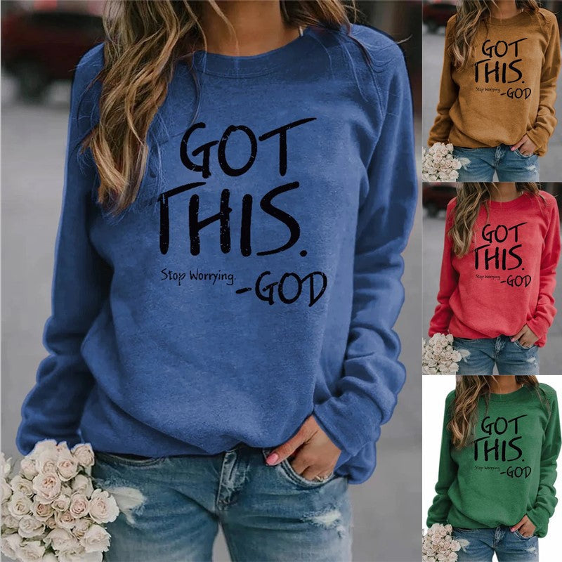 2023 new Amazon independent station WISH cross-border European and American letter printing round neck loose long-sleeved sweater