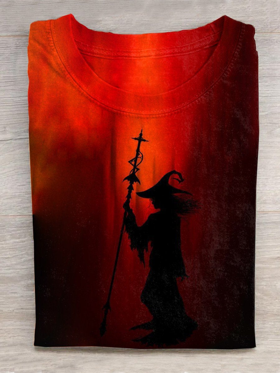 Unisex Halloween Witch Print Casual T-Shirt