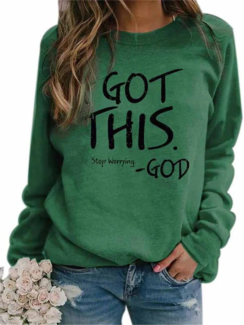 2023 new Amazon independent station WISH cross-border European and American letter printing round neck loose long-sleeved sweater