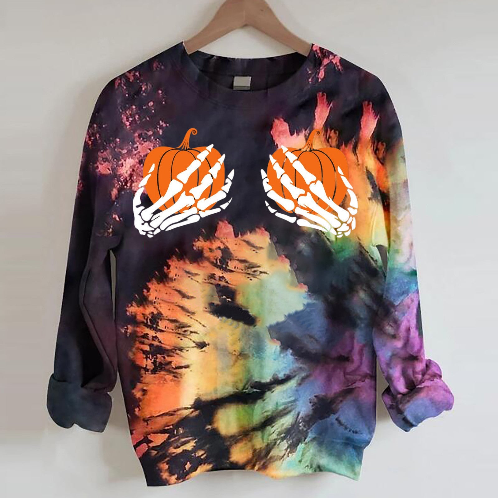 2021 autumn and winter cross-border European and American new women's clothing round neck long-sleeved sweater 3D tie-dye art printing tops in stock