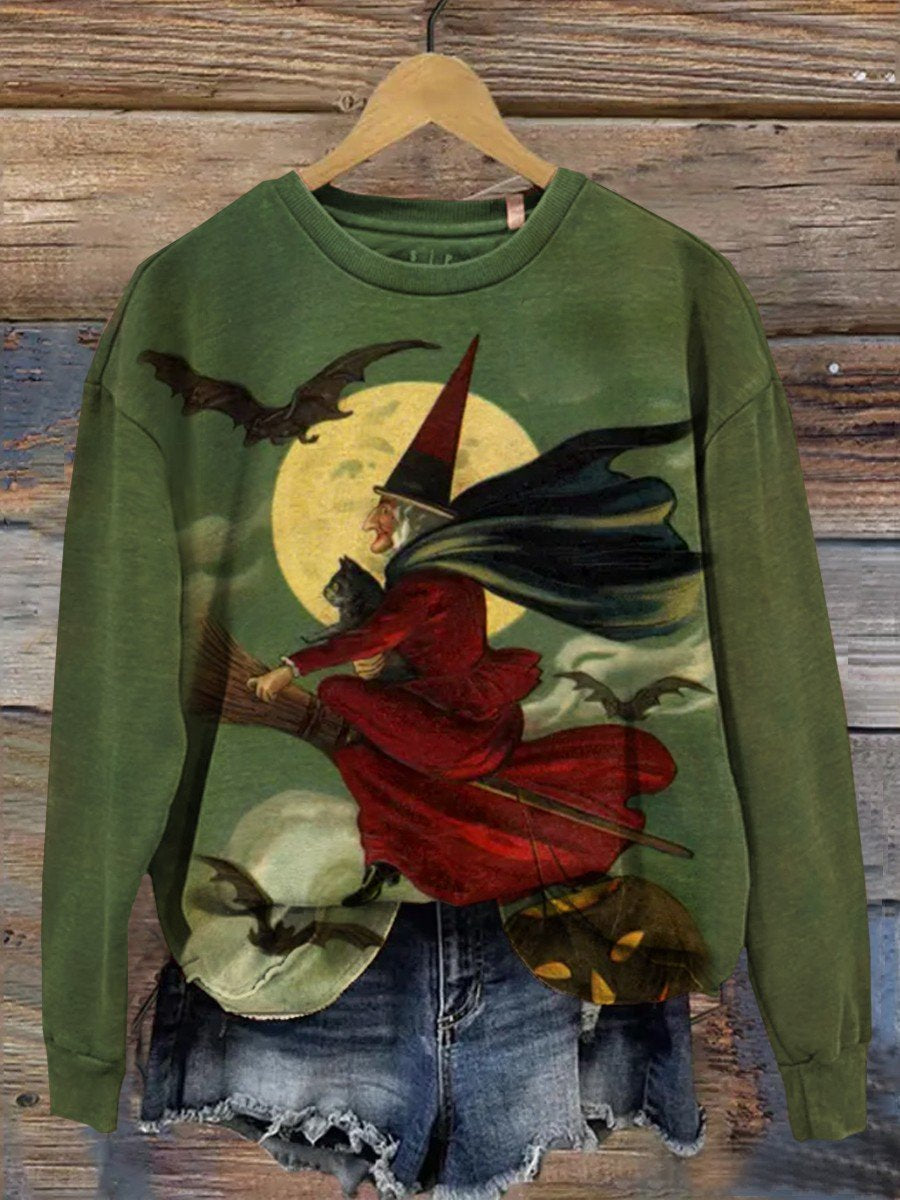 Women's Halloween Witch Print Casual Sweatshirt