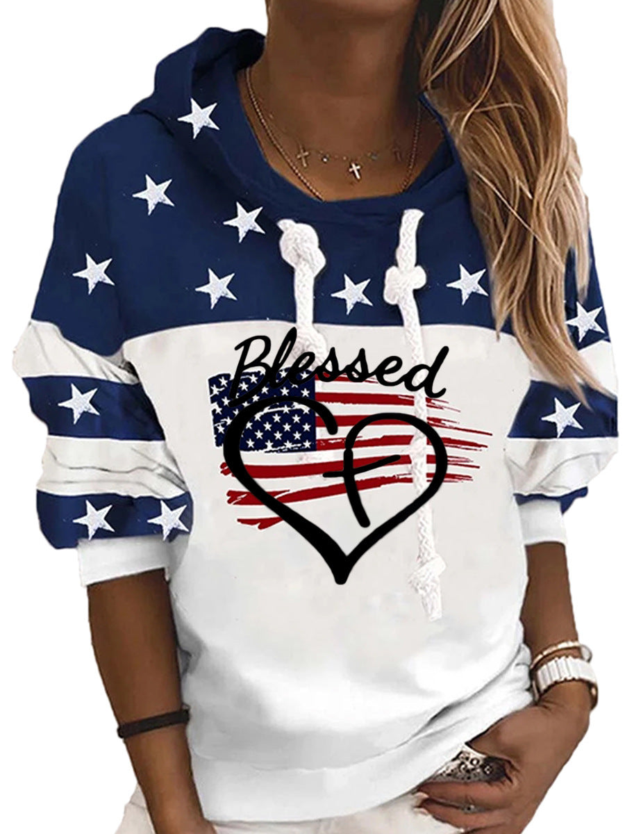 2022 cross-border new product 3d printing urban casual European and American English letters hooded pullover ladies sweater YK