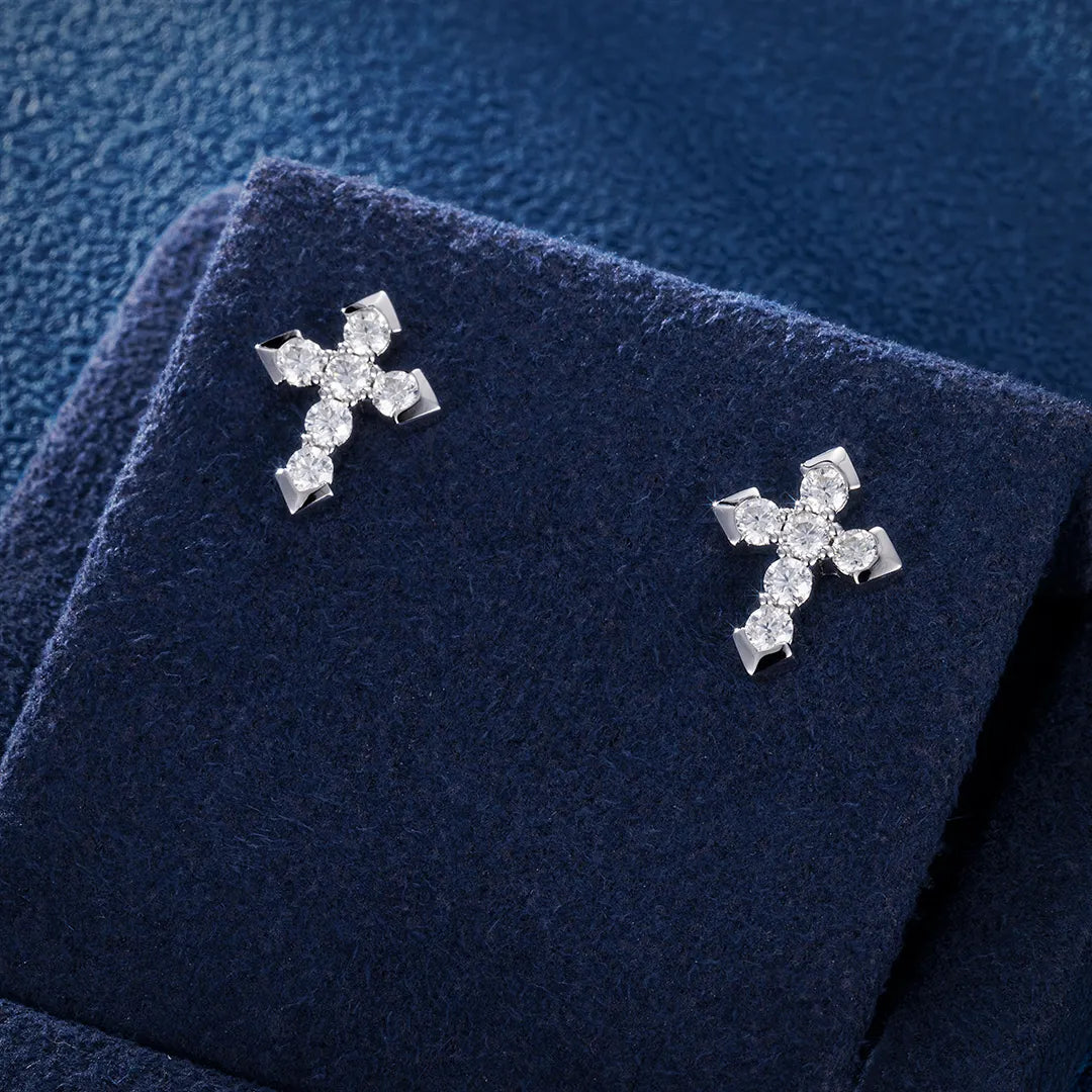 S925 MOISSANITE MICRO CROSS STUD EARRINGS