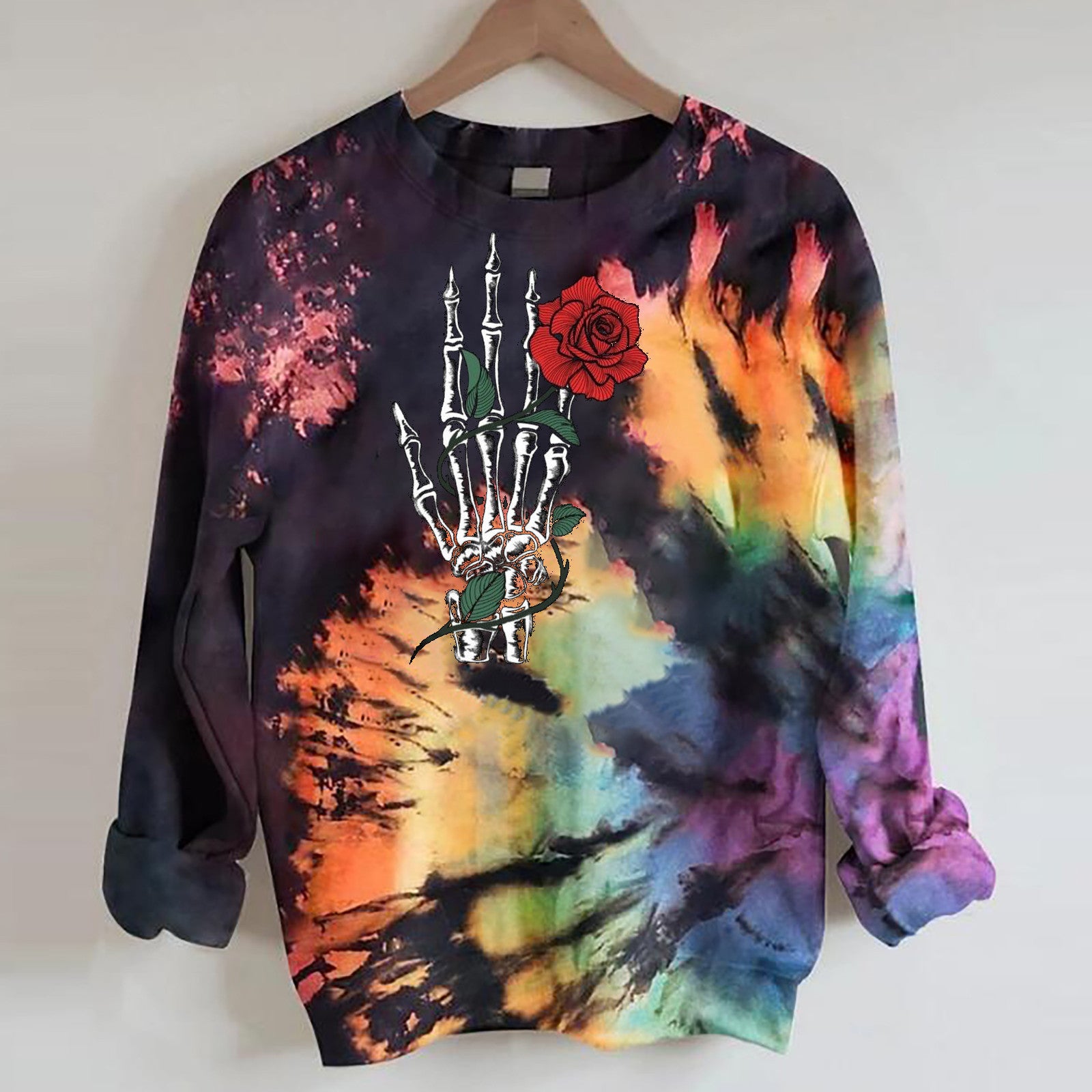 2021 autumn and winter cross-border European and American new women's clothing round neck long-sleeved sweater 3D tie-dye art printing tops in stock