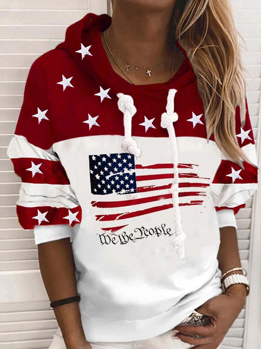 2022 cross-border new product 3d printing urban casual European and American English letters hooded pullover ladies sweater YK