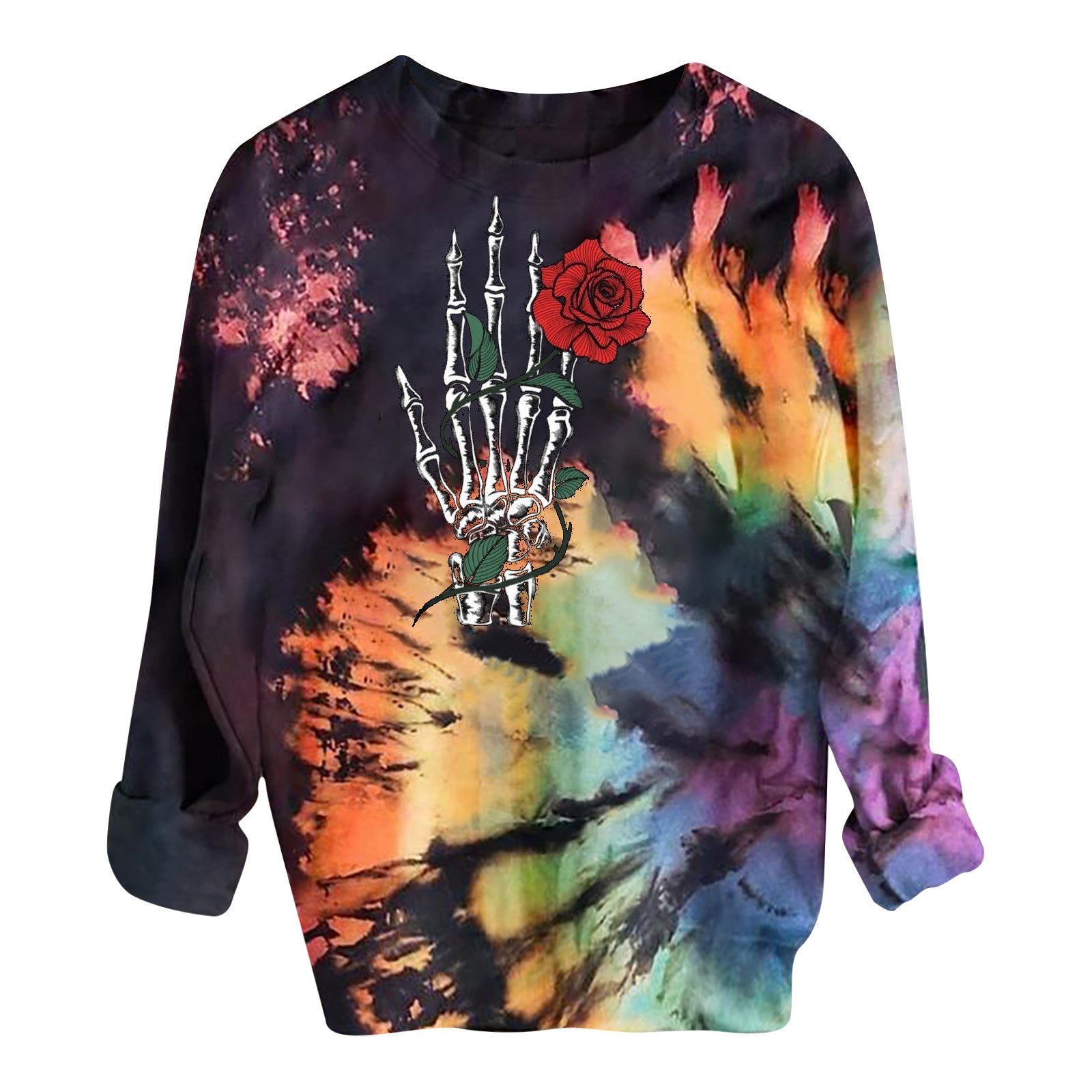 2021 autumn and winter cross-border European and American new women's clothing round neck long-sleeved sweater 3D tie-dye art printing tops in stock