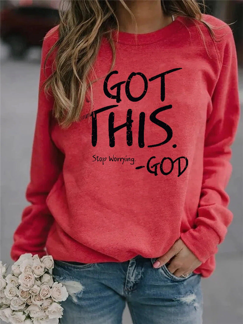 2023 new Amazon independent station WISH cross-border European and American letter printing round neck loose long-sleeved sweater