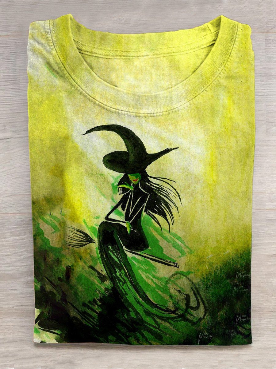 Unisex Halloween Witch Print Casual T-Shirt